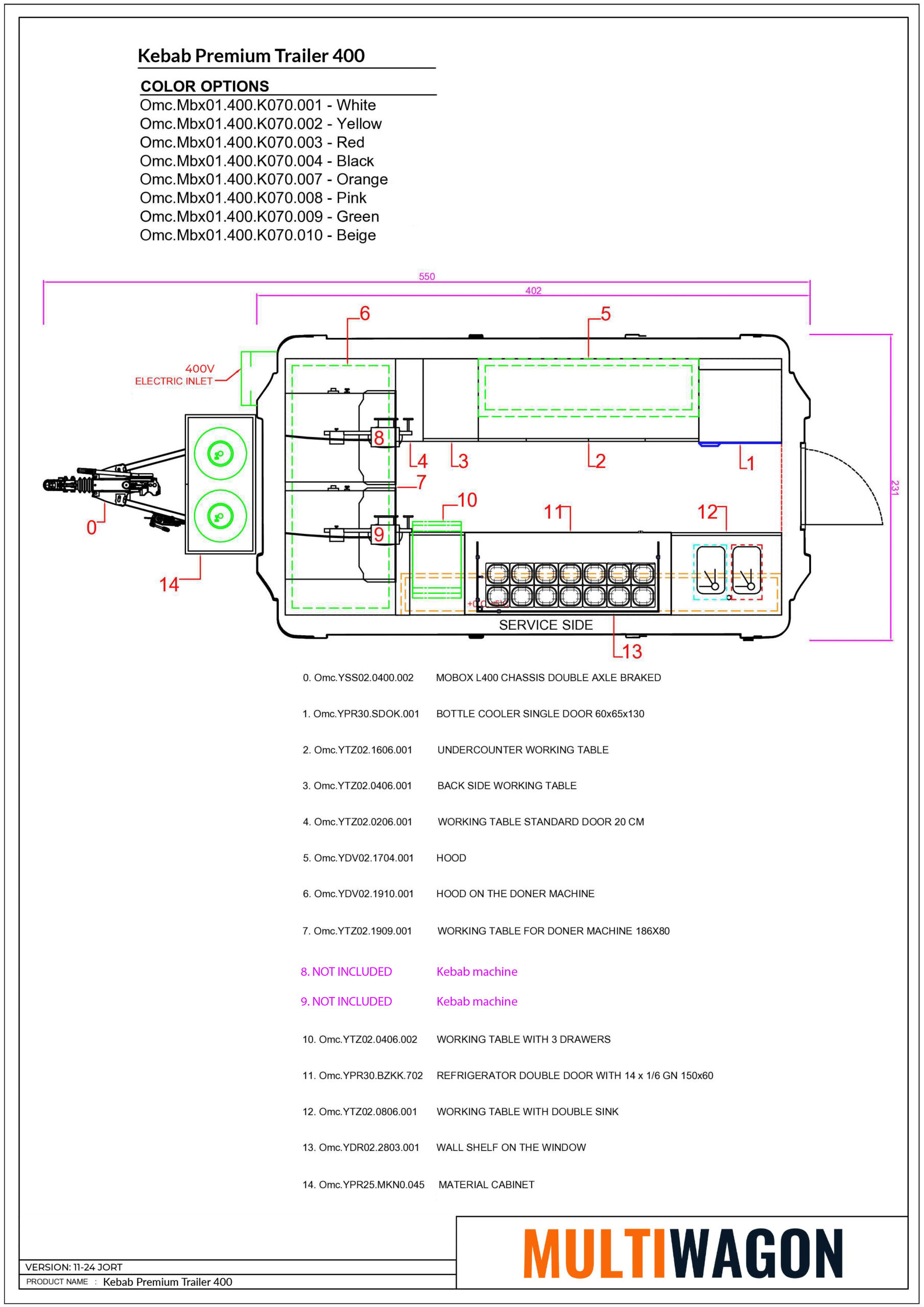 Technische tekening Döner Premium Trailer 400