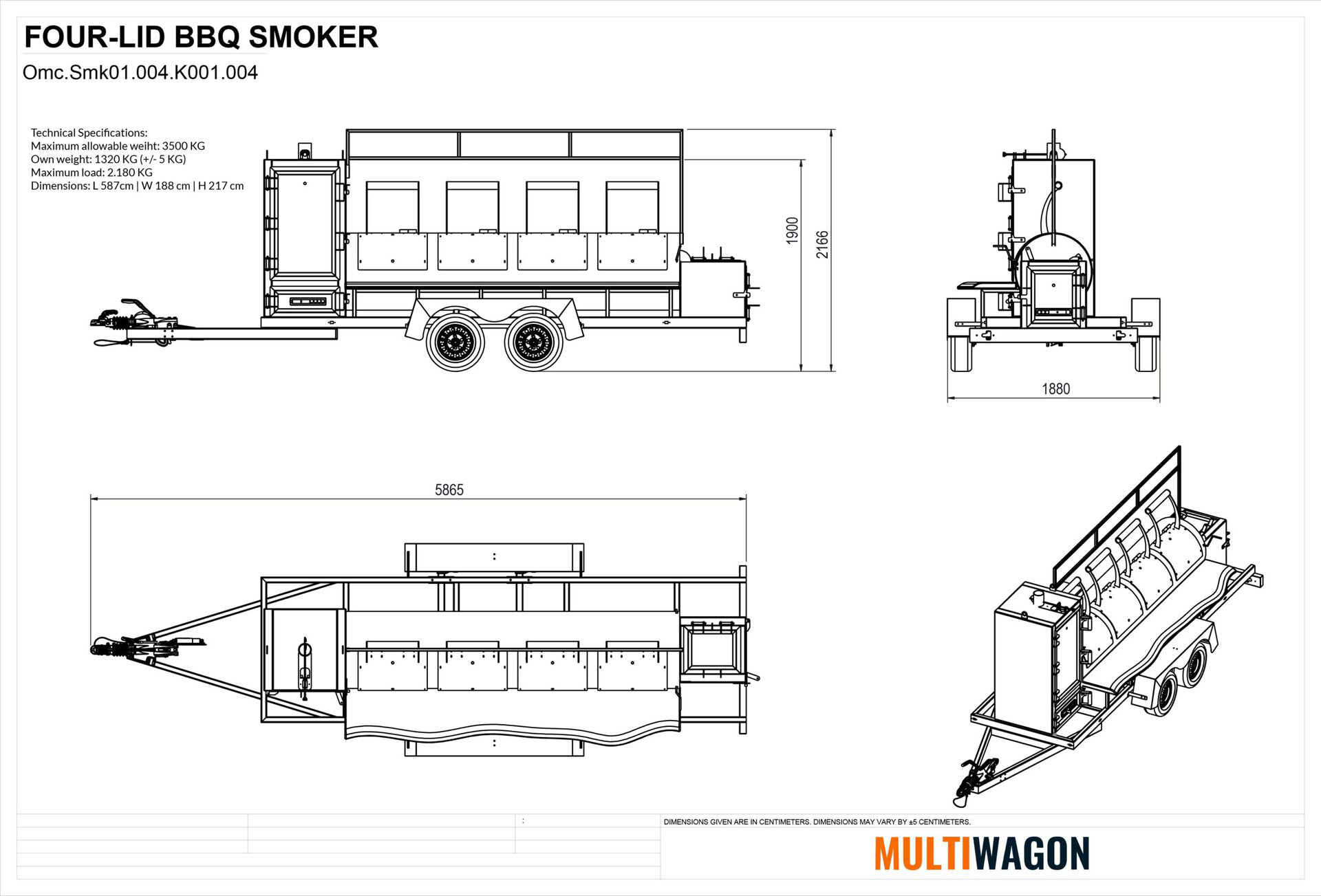 Dessin technique du fumoir barbecue à quatre couvercles