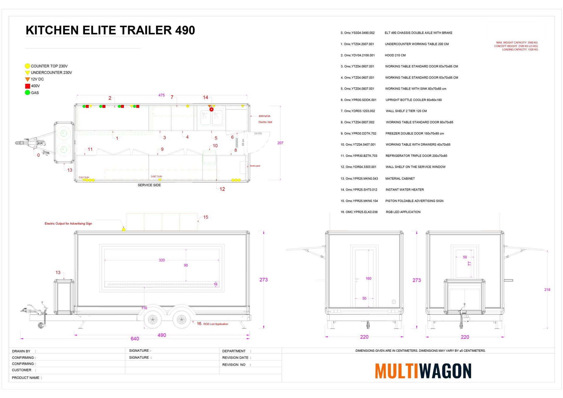 Kitchen Elite Trailer 490 Technical Drawing