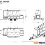 Technische Zeichnung eines Drei-Deckel-BBQ-Smokers