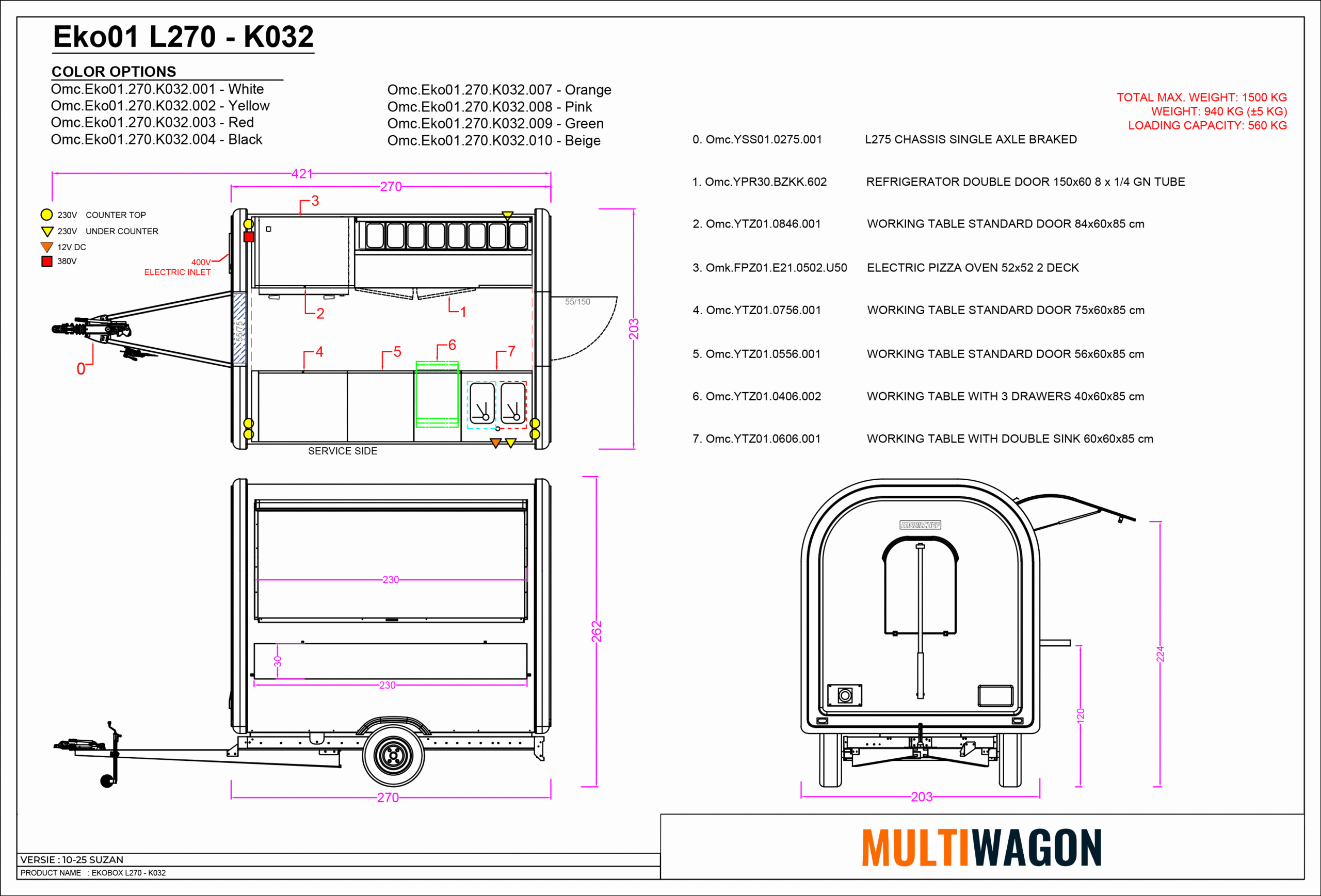 Werktekening Eco Trailer 270 Pizza