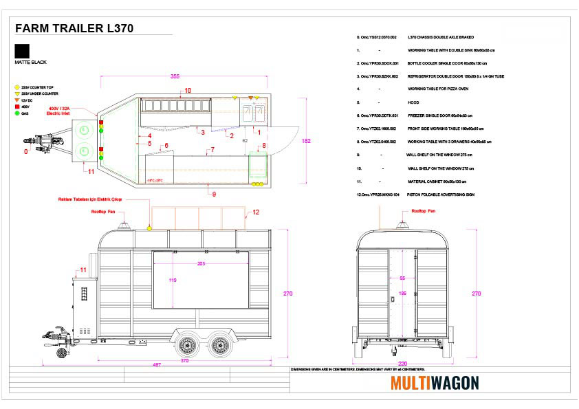 Kitchen Farm Trailer 370 Technical Drawing
