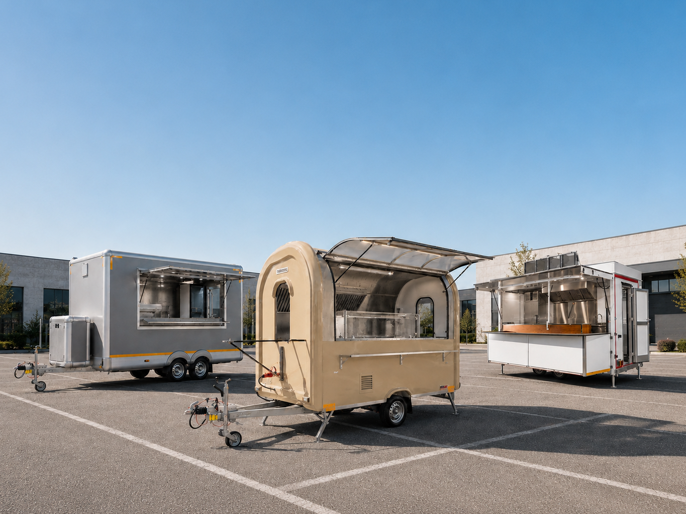 Drie Multiwagon-eetkarren in verschillende maten voor de showroom