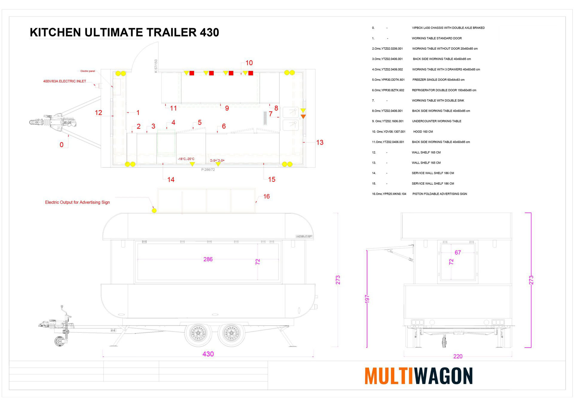 Kitchen Ultimate Trailer 430 Technical Drawing